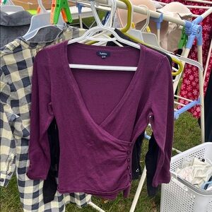 Vintage Reitmans magenta / purple Wrap knit sweater. Buttons on gathered side.